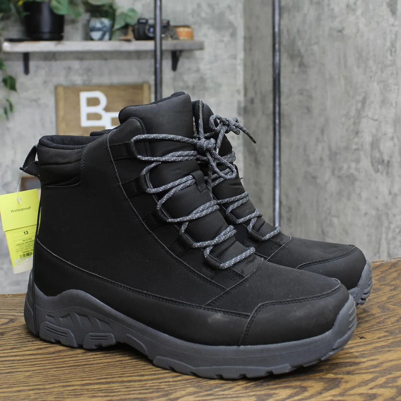 All In Motion Men's Mack Lace-Up Winter Hiker Boots Charcoal Gray Black 13