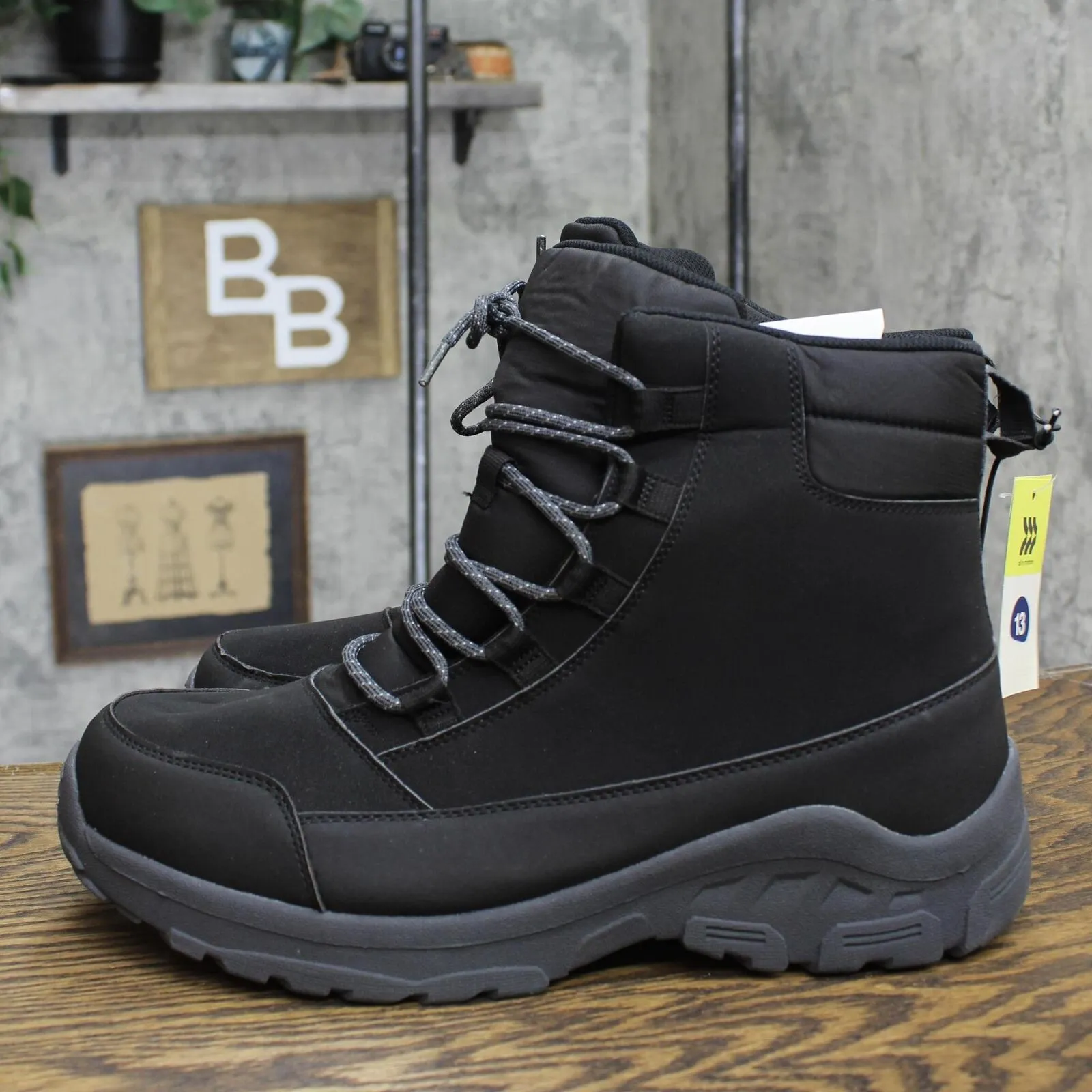 All In Motion Men's Mack Lace-Up Winter Hiker Boots Charcoal Gray Black 13