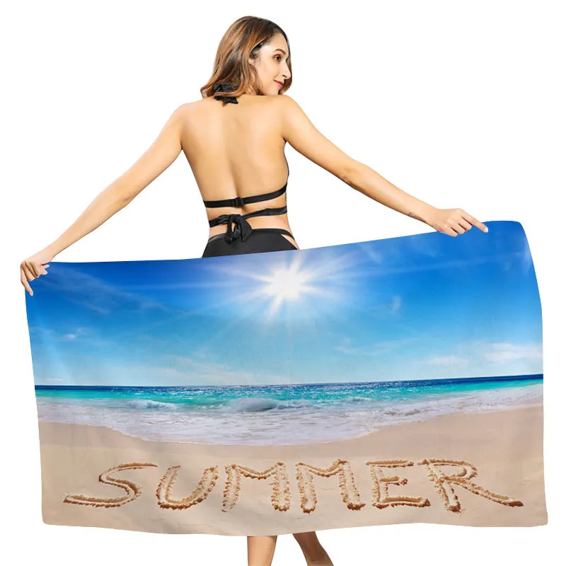 BEACH TOWEL ABSORBS WATER AND DRIES QUICKLY. BEACH TOWEL PROVIDES SHADE, SUN PROTECTION, AND VERSATILE BEACH SHAWL