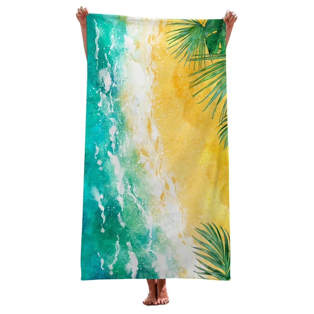 BEACH TOWEL ABSORBS WATER AND DRIES QUICKLY. BEACH TOWEL PROVIDES SHADE, SUN PROTECTION, AND VERSATILE BEACH SHAWL