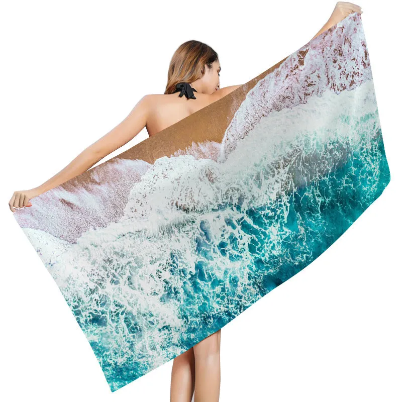 BEACH TOWEL ABSORBS WATER AND DRIES QUICKLY. BEACH TOWEL PROVIDES SHADE, SUN PROTECTION, AND VERSATILE BEACH SHAWL