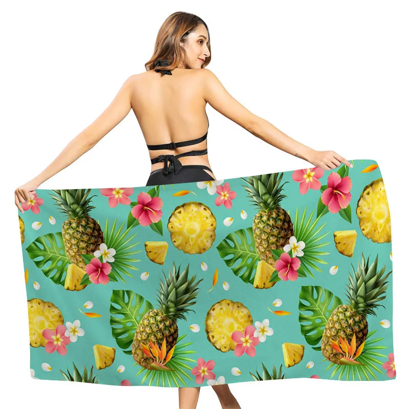 BEACH TOWEL ABSORBS WATER AND DRIES QUICKLY. BEACH TOWEL PROVIDES SHADE, SUN PROTECTION, AND VERSATILE BEACH SHAWL