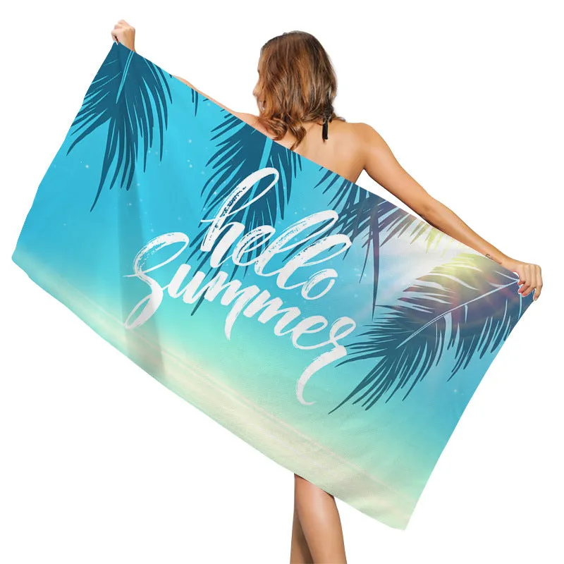 BEACH TOWEL ABSORBS WATER AND DRIES QUICKLY. BEACH TOWEL PROVIDES SHADE, SUN PROTECTION, AND VERSATILE BEACH SHAWL