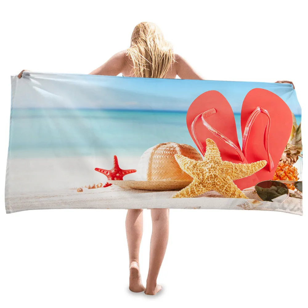 BEACH TOWEL ABSORBS WATER AND DRIES QUICKLY. BEACH TOWEL PROVIDES SHADE, SUN PROTECTION, AND VERSATILE BEACH SHAWL