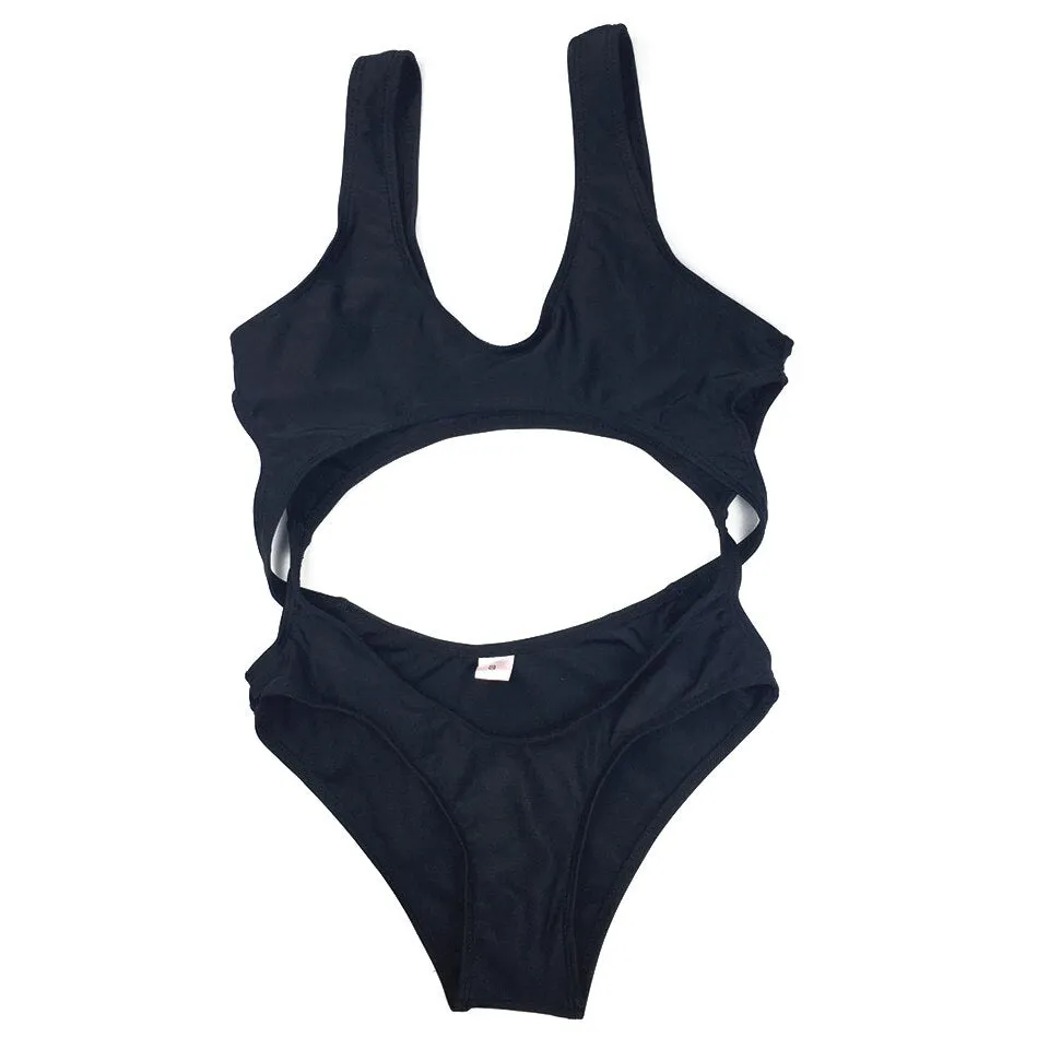Black Trikini Cut Out One Piece Swimsuit