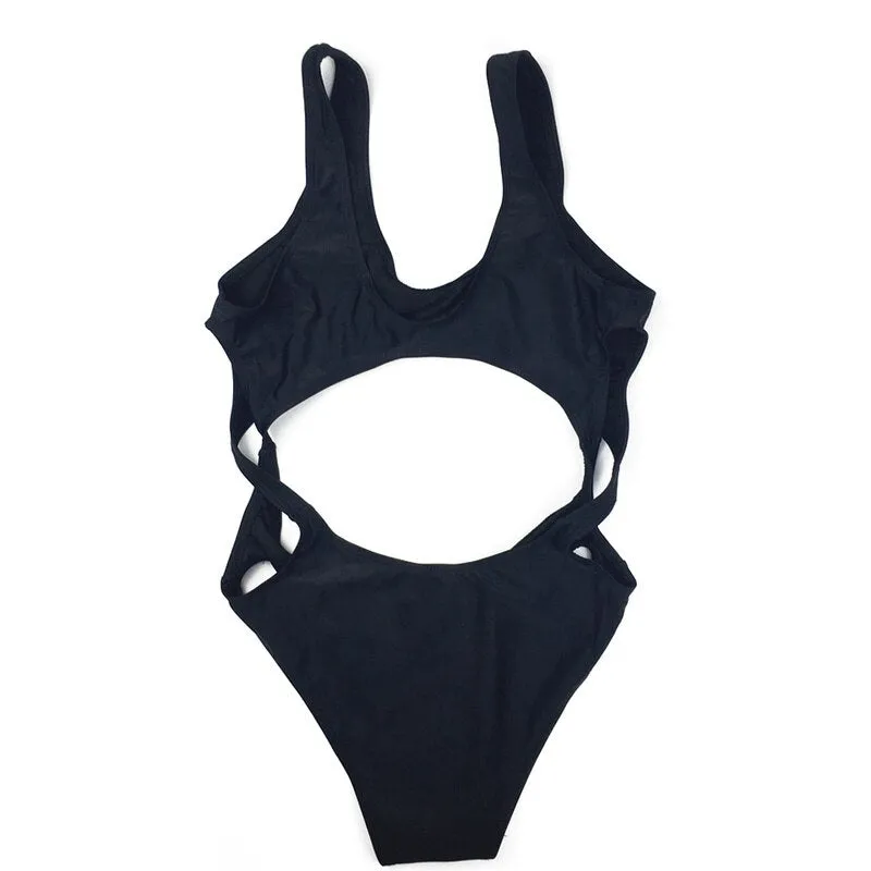 Black Trikini Cut Out One Piece Swimsuit