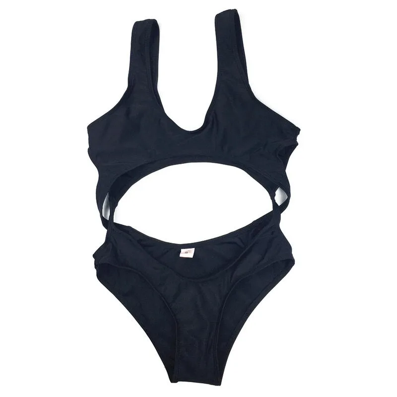 Black Trikini Cut Out One Piece Swimsuit