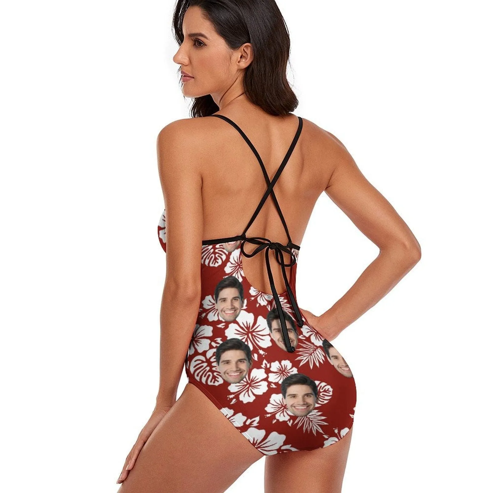 Couple Matching Beach Shorts&One Piece Swimsuit Custom Face Flowers Personalized Photo Men's Quick-drying Beach Shorts