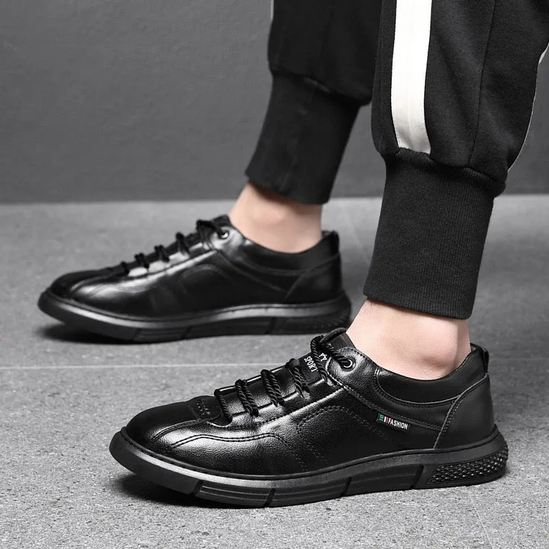 Hnzxzm Fashion Brand Footwear Men Genuine Leather Shoes Young Mens Casual Shoes Cow Leather Male Footwear Soft Black A4387