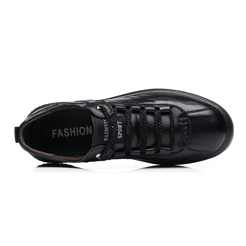 Hnzxzm Fashion Brand Footwear Men Genuine Leather Shoes Young Mens Casual Shoes Cow Leather Male Footwear Soft Black A4387