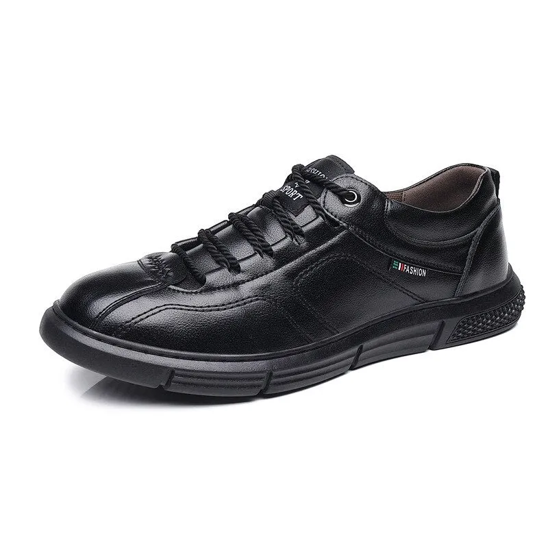 Hnzxzm Fashion Brand Footwear Men Genuine Leather Shoes Young Mens Casual Shoes Cow Leather Male Footwear Soft Black A4387