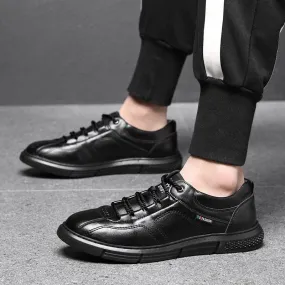 Hnzxzm Fashion Brand Footwear Men Genuine Leather Shoes Young Mens Casual Shoes Cow Leather Male Footwear Soft Black A4387