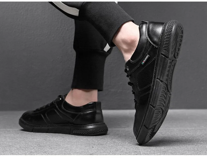 Hnzxzm Fashion Brand Footwear Men Genuine Leather Shoes Young Mens Casual Shoes Cow Leather Male Footwear Soft Black A4387