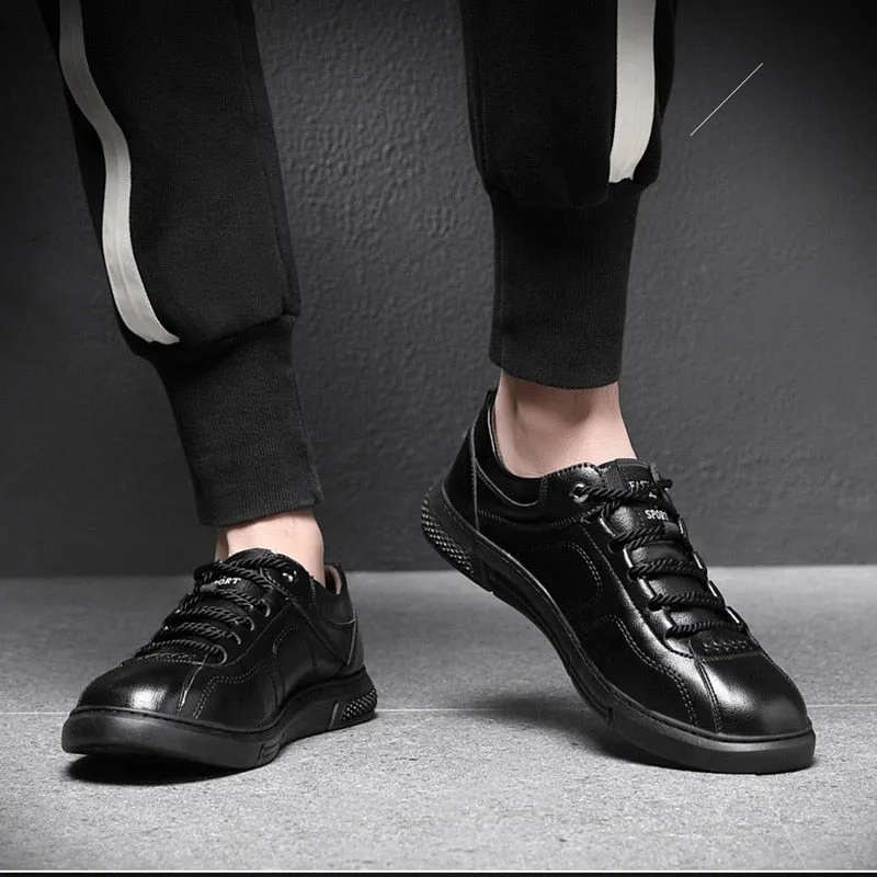 Hnzxzm Fashion Brand Footwear Men Genuine Leather Shoes Young Mens Casual Shoes Cow Leather Male Footwear Soft Black A4387