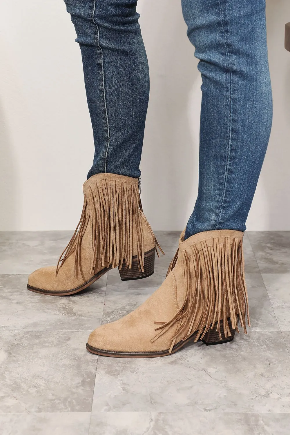 Legend Fringe Cowboy Western Pointy Toe Country Cowgirl Tan Ankle Bootie Boots