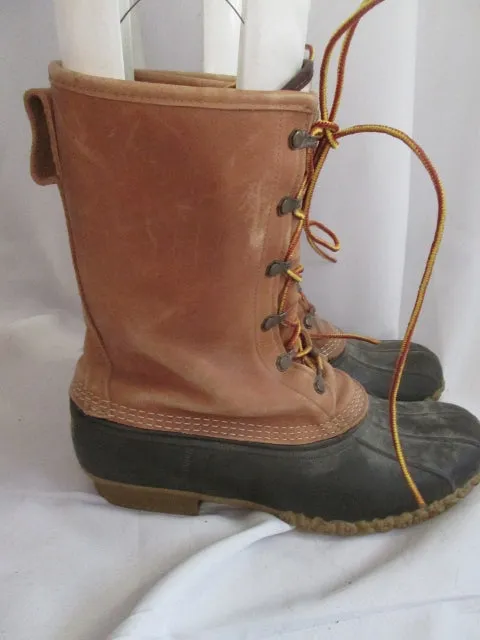 Mens L.L. BEAN BOOTS USA DUCK Rubber Leather Rain Snow Duck BROWN 10 Nubuck