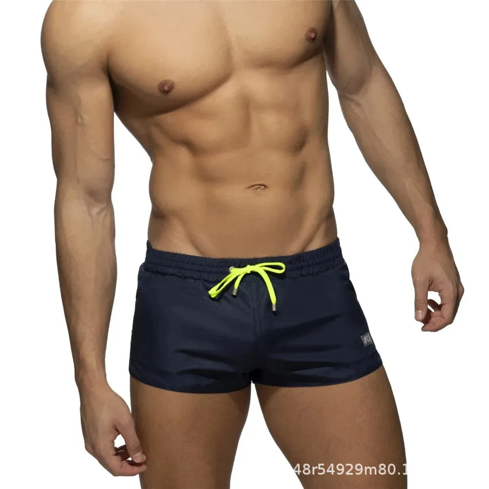 Mens Solid Colour Quick Drying Low Waist Beach Swimming Trunks