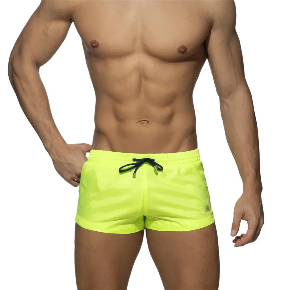 Mens Solid Colour Quick Drying Low Waist Beach Swimming Trunks
