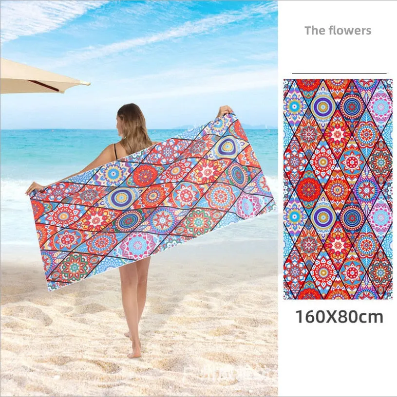 Printed Beach Towel Double-fleece Mircofibre Towel Water Absorbent Quick-drying Sand Resistant Adult Bath Swimming Towel