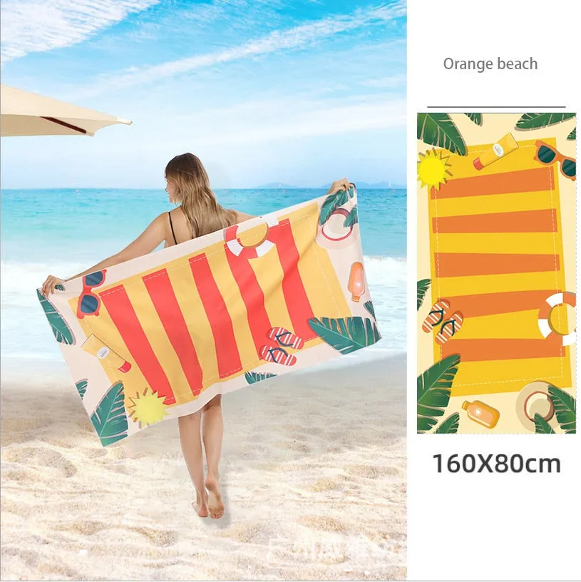 Printed Beach Towel Double-fleece Mircofibre Towel Water Absorbent Quick-drying Sand Resistant Adult Bath Swimming Towel