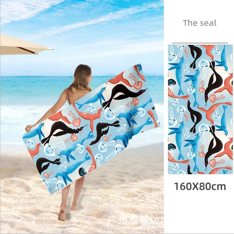 Printed Beach Towel Double-fleece Mircofibre Towel Water Absorbent Quick-drying Sand Resistant Adult Bath Swimming Towel