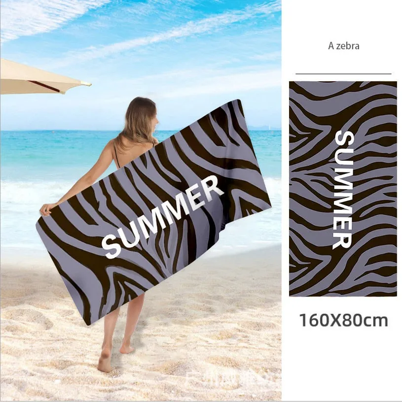 Printed Beach Towel Double-fleece Mircofibre Towel Water Absorbent Quick-drying Sand Resistant Adult Bath Swimming Towel