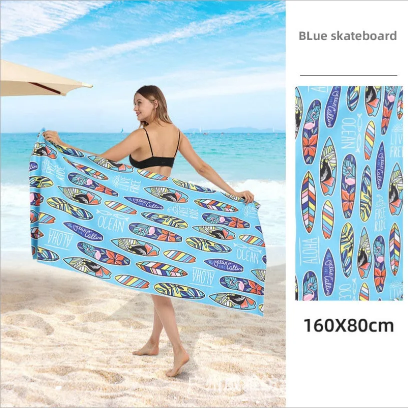 Printed Beach Towel Double-fleece Mircofibre Towel Water Absorbent Quick-drying Sand Resistant Adult Bath Swimming Towel