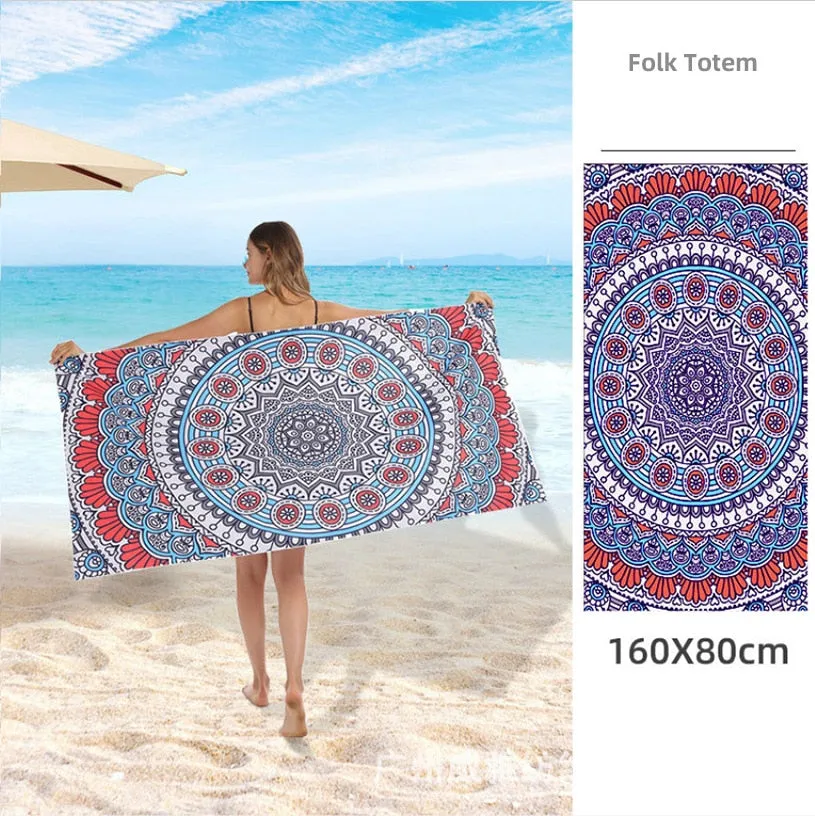 Printed Beach Towel Double-fleece Mircofibre Towel Water Absorbent Quick-drying Sand Resistant Adult Bath Swimming Towel