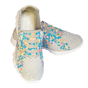 Skooda Shoes Ladies Light Grey, Rainbow Sporty, Flat Lace
