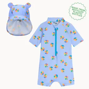 Whitesands & Whelk Set - Beachball Rash Suit & Sun Hat Set
